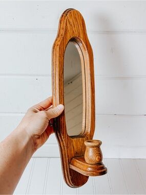 Vintage Wooden Candlestick Mirrored Wall Sconce | Cottagecore